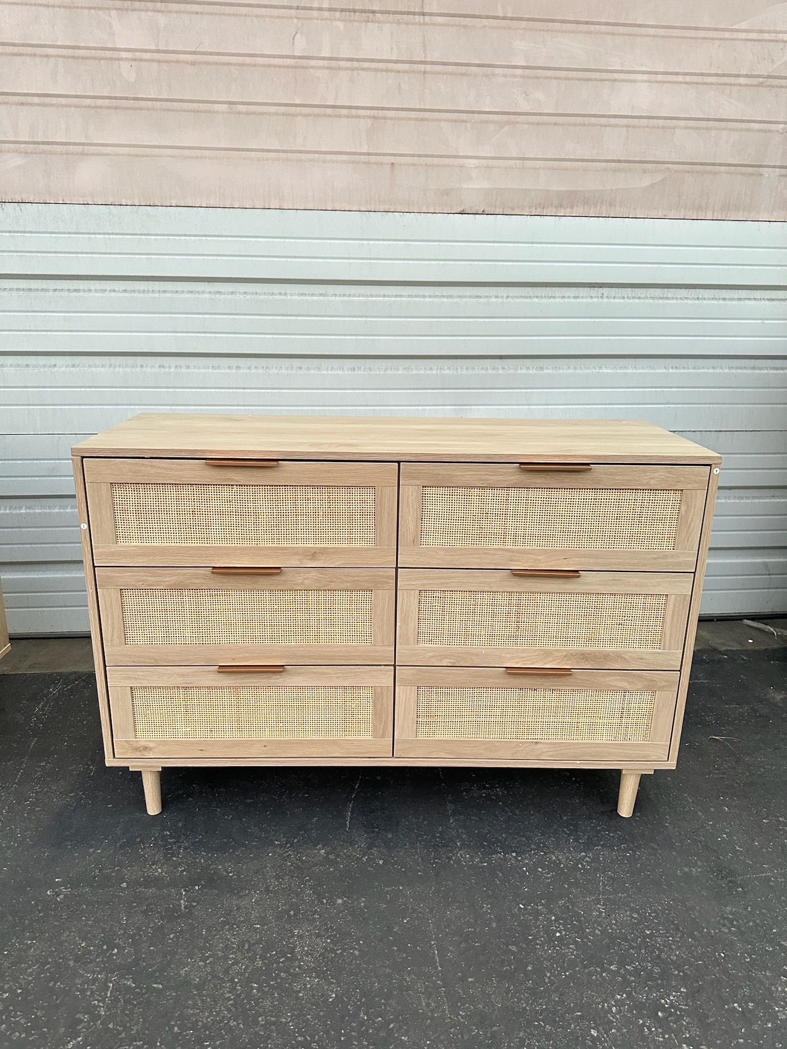 6 Drawer Dresser Rattan Wood Dresser Chest of Drawers Large Storage Cabinet