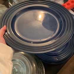 Set Of Seven Royal Blue Le Creuset Plates