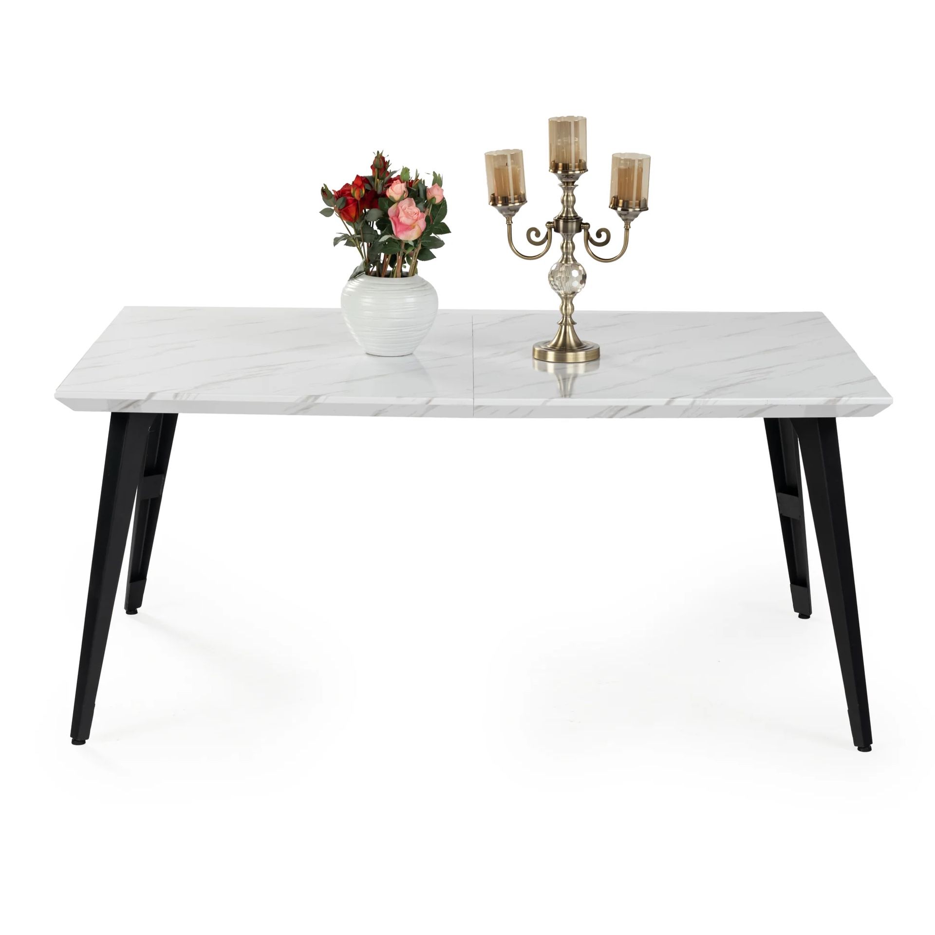 Homy Casa · Stan Dining Table · White Marble, Black Metal