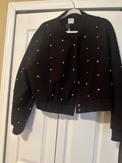 Black Zara Rhinestone studded  Bomber Jacket XL 