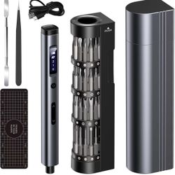 Rechargeable Cordless Screwdriver Kit, Precision Repair Tool Kit with Bits, LED Lights, Charging Cable, Carrying Case, for Watches, Phones, Glasses
