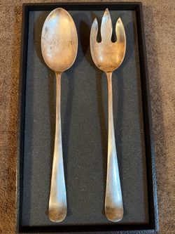 Vintage 13" Large Silverplate Salad Serving Set Spoon & Fork SG England Patina