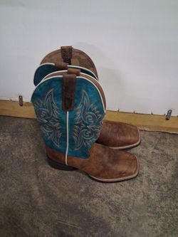 Western Cowboy Boots Teal and Brown