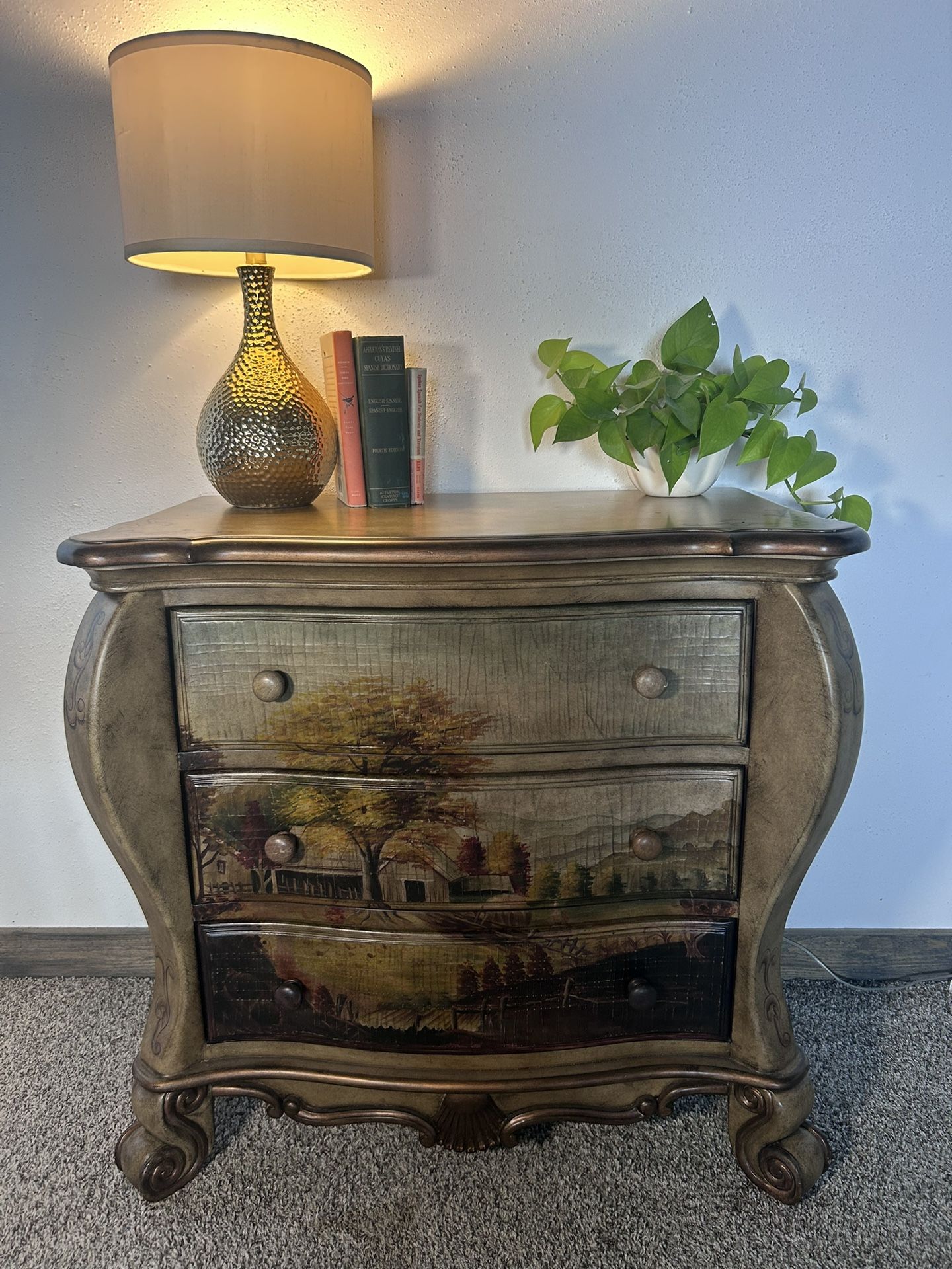 Set of 2. Vintage Farmhouse Hand painted dresser and cabinet