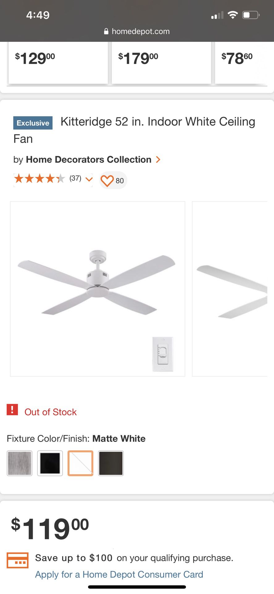 Home Decorators Collection Kitteridge 52 in. LED Indoor White Ceiling Fan &Light