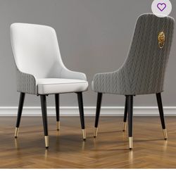 Set Of 2 Leather Dining Room Chairs With High Back And Lion Head Pull Ring