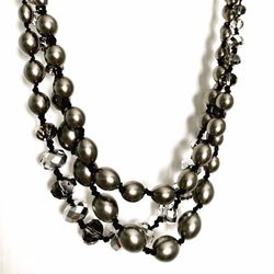 Brand New Gray Beaded Pearl Statement Necklace