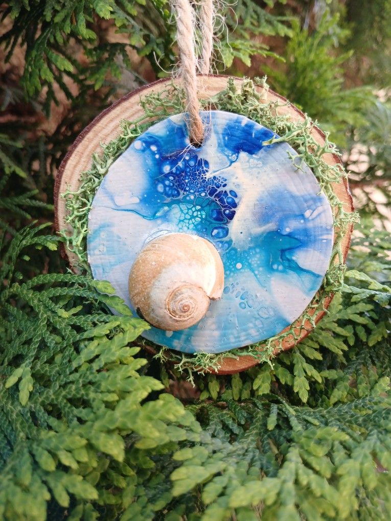 "Down by the Sea" Hanging Wooden Pour Painted Sharks Eye Ornament Decor