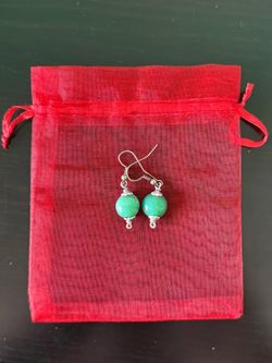 Green and silver drop earrings
