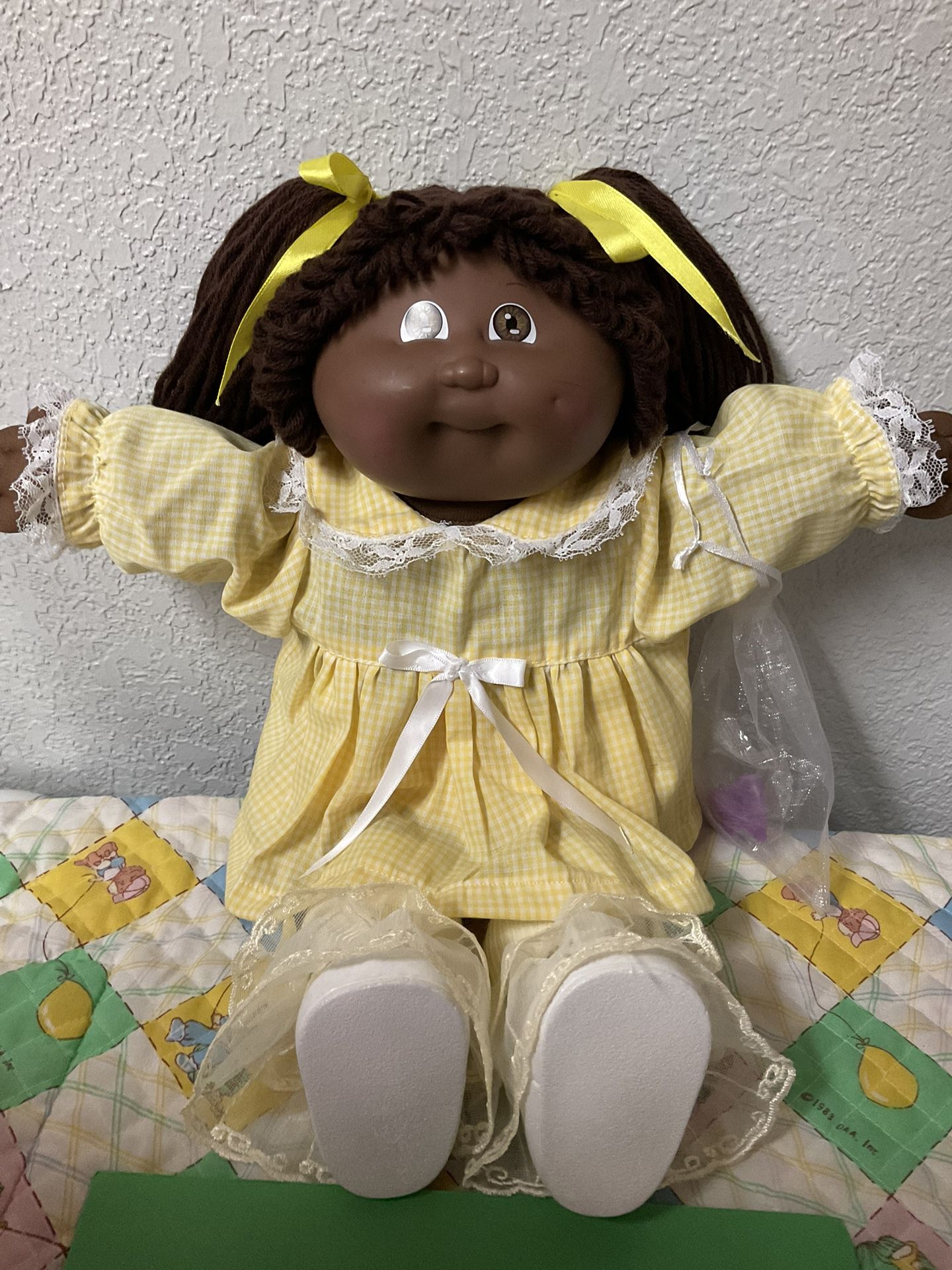 Vintage Cabbage Patch Kid Girl African American Brown Hair Brown Eyes Head Mold #3 1985
