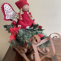 Christmas X’mas Holiday Decoration Sleigh Poinsettia