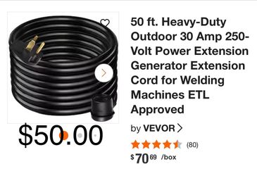 50 ft. Heavy-Duty Outdoor 30 Amp 250-Volt Power Extension Generator Extension Cord for Welding Machines ETL