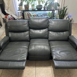 Dark Grey Leather 82" Power Reclining Sofa With side cup folders
