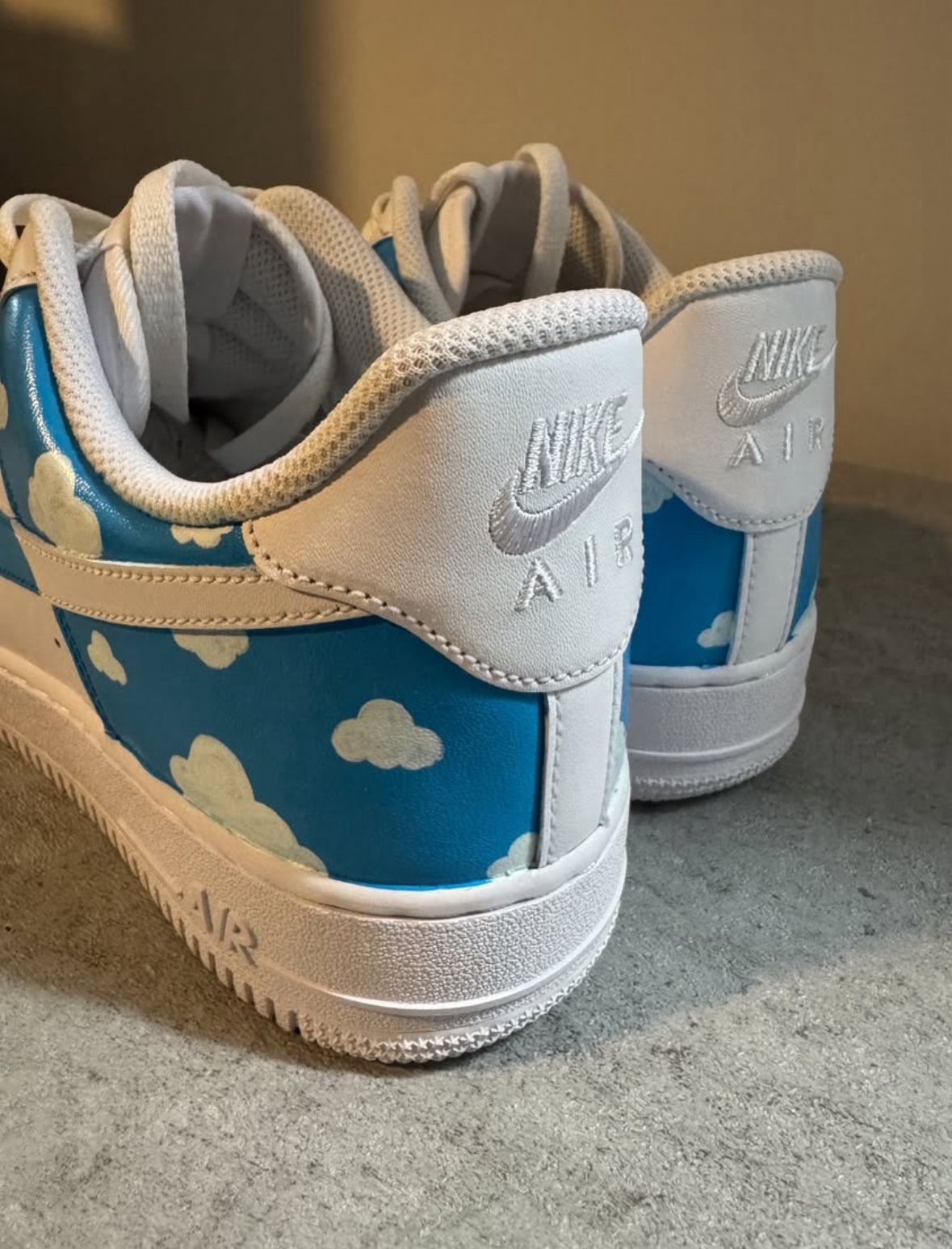 Nike Air Force 1 '07 White & Blue Mens Size 11 Custom painted Clouds BRAND NEW