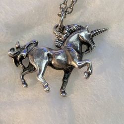 Vintage Sterling Silver Unicorn Necklace 