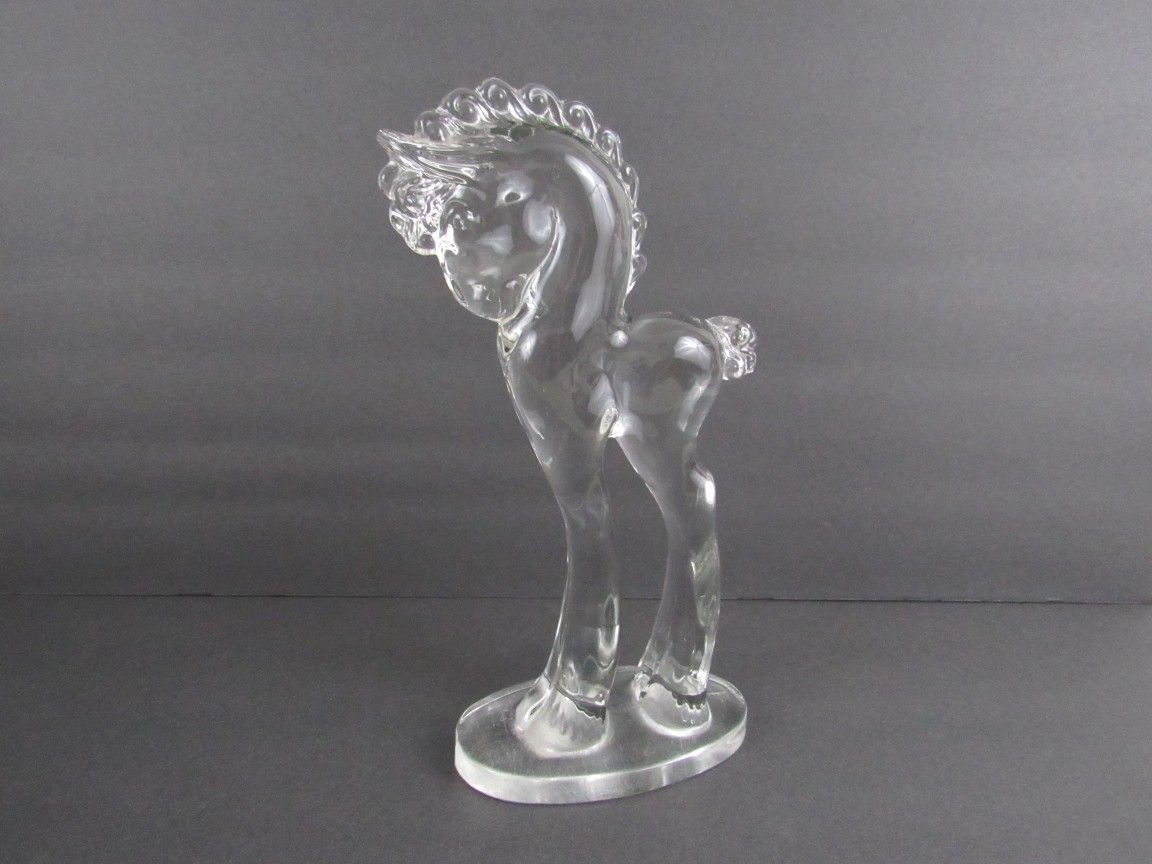 Viking Art Glass Vintage Clear Solid Glass Horse 11 1/2" Tall


