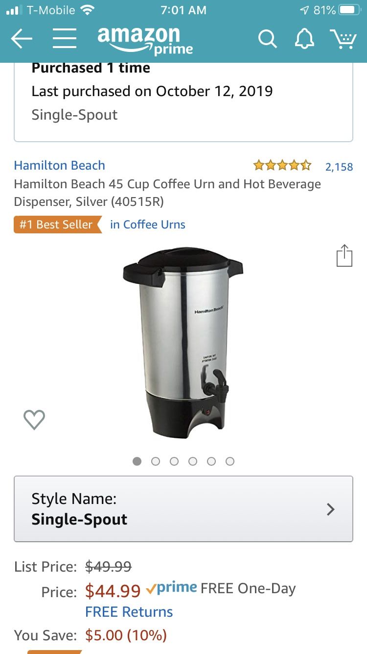 Hemilton beach coffee urn and hot beverage dispenser silver