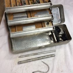 Tackle Box With Some Accessories And Gaff Hook.