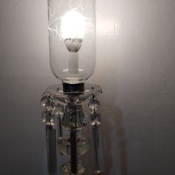 VINTAGE CUT CRYSTAL BOUDOIR - HURRICANE WITH PRISMS TABLE LAMP 21"×5" 