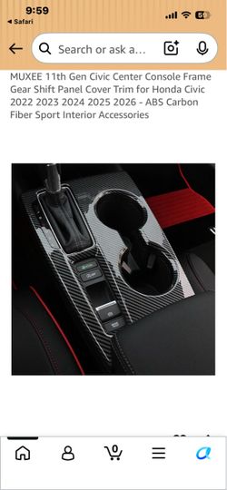 Honda Civic Center Console Carbon Fiber Trim Cover