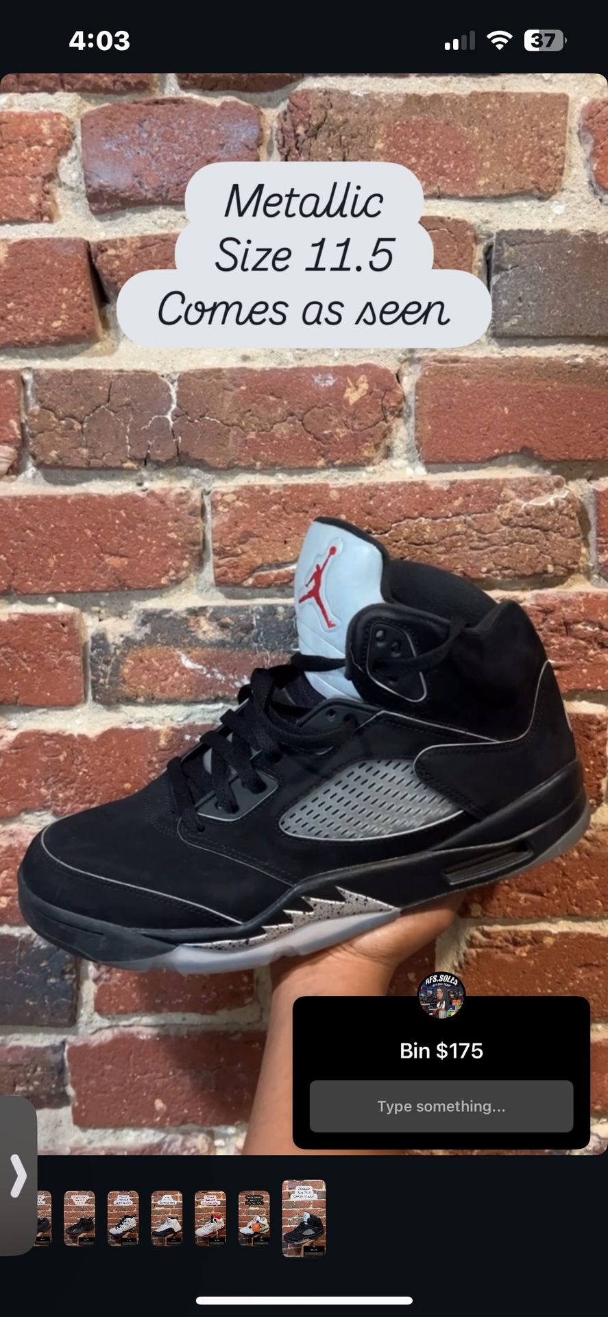 Jordan 5 metallic size 11.5