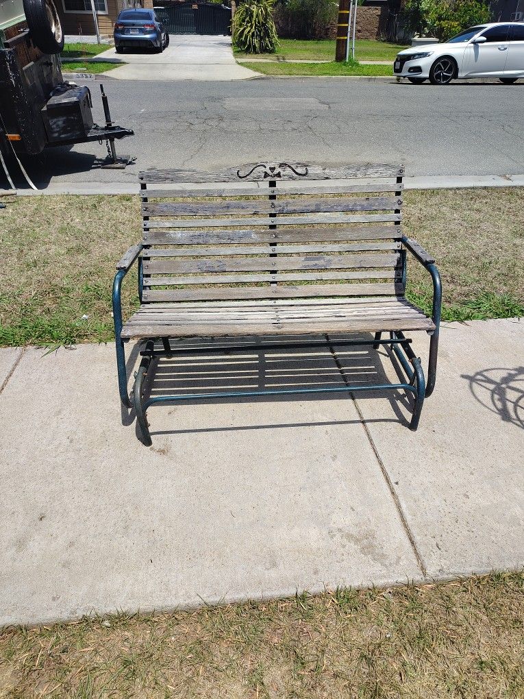 Vintage Wood And Metal Glider Bench