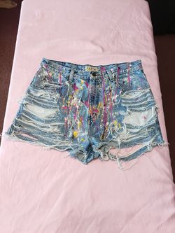 L.L. Bean Light Blue Distressed Denim Shorts with Paint Splatter Men's Sz. 34