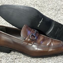 Men’s SALVATORE FERRAGAMO ‘Dinamo’ Brown Leather Loafers Size US 9 - EE