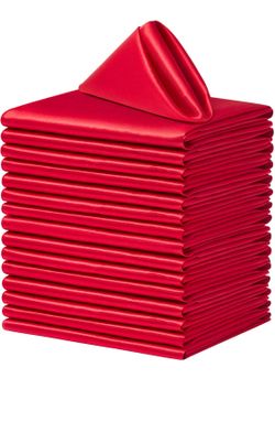 100 Pack Square Satin Dinner Napkins, 20x20 Inches Silky Soft Smooth Table Cloth Napkins for Restaurant Weddings Banquet Party Decoration, Red