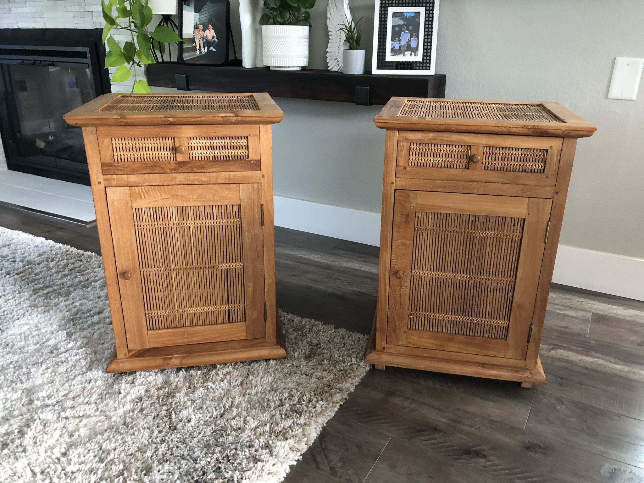 Pair Of Wood/bamboo Nightstands 