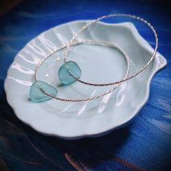 Sea Glass Italian Silver Hoop Earrings 