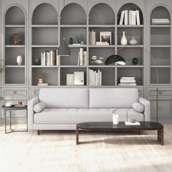 🥳‼️ BRAND NEW MID-CENTURY LIGHT GRAY PILLOW SOFA‼️