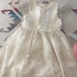 Toddler Beige Dress Size 8-flower Girl-baptism Dress