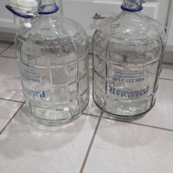 #2- 3 gallon Italian glass bottles w/caps and carrying handle, $50 each