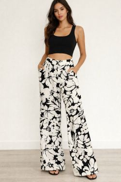Black and white wide leg pants