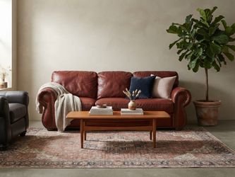 Chateau d’Ax Italian Genuine Leather Burgundy Sofa – Nailhead Trim
