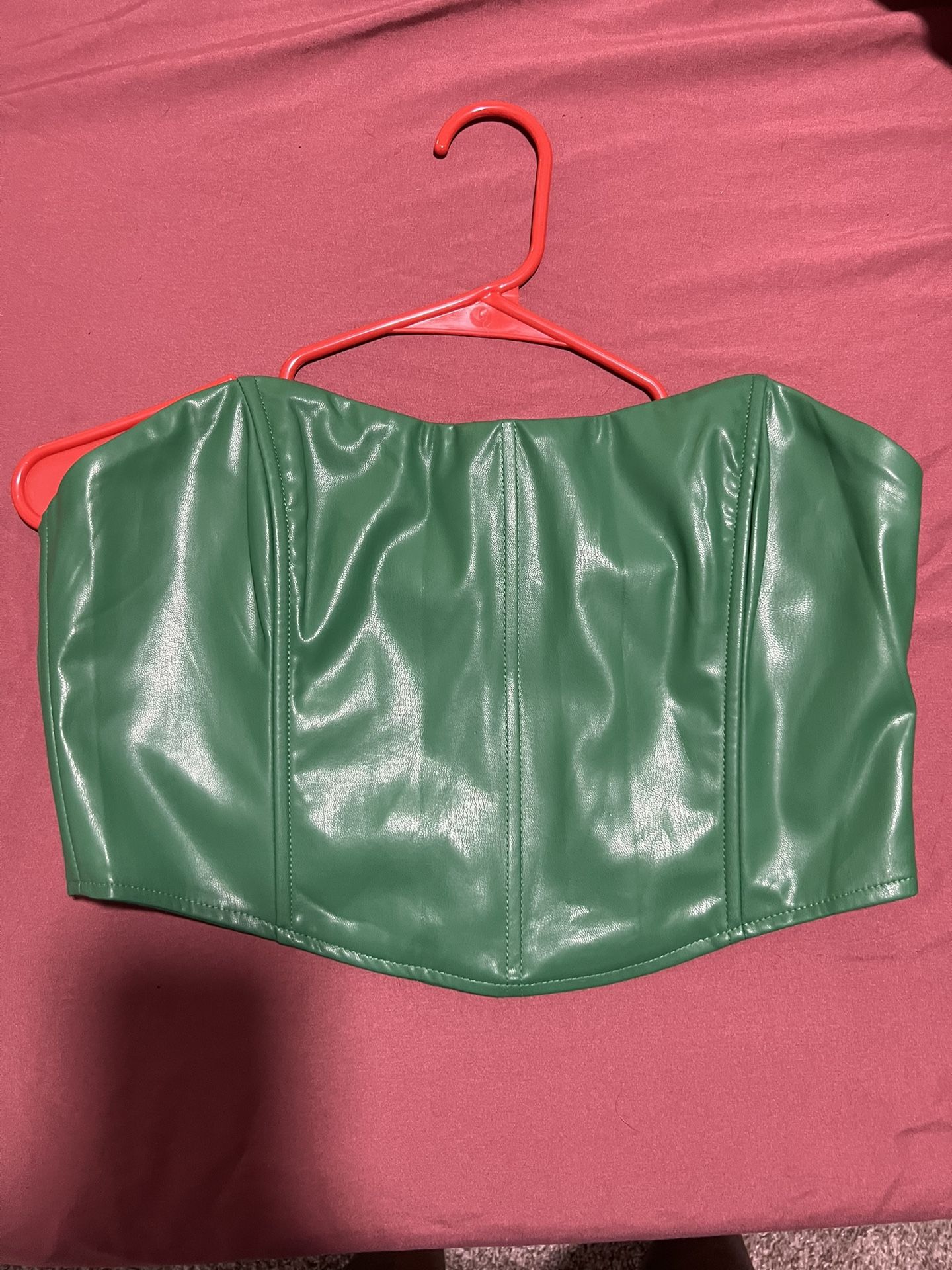 Faux Leather Cropped Corset in Green