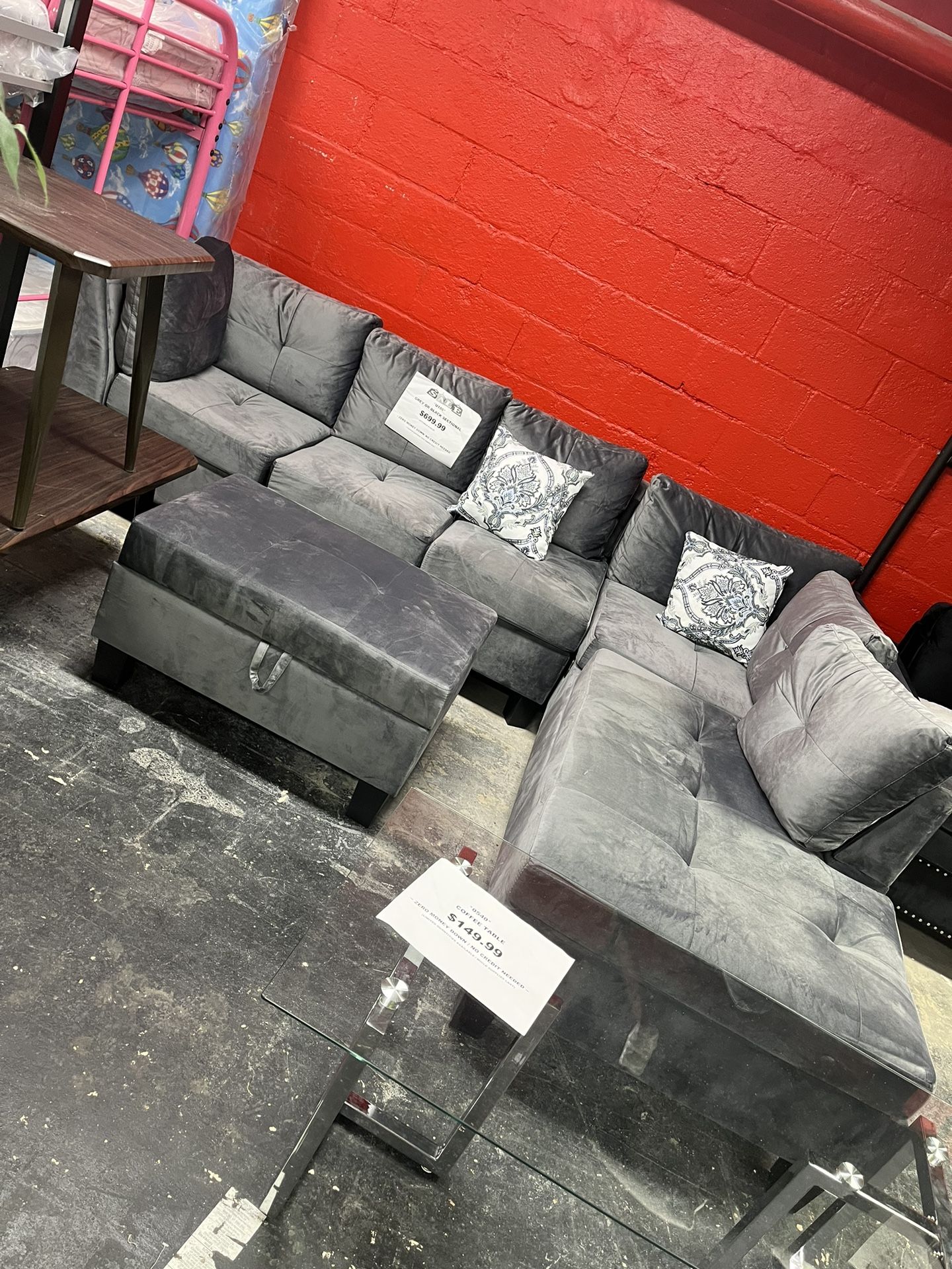 Black Velvet Couch And Dining Room Table Set