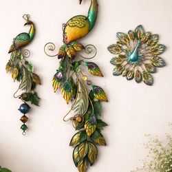 Large 20" Metal Peacock Wall Sculpture Collection Sculptural Decor Set