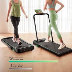 UREVO Strol 2E Smart 2-in-1 Folding Treadmill, Compact Walking Pad with Safety Handle, Plug and Play, Standing Desk Treadmill with Dual LED Display, S