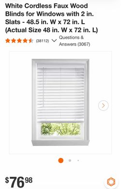White Cordless Faux Wood Blinds for Windows with 2 in. Slats - 48.5 in. W x 72 in. L (Actual Size 48 in. W x 72 in. L)