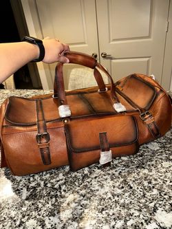 Genuine Leather Duffel Bag - Cognac Brown