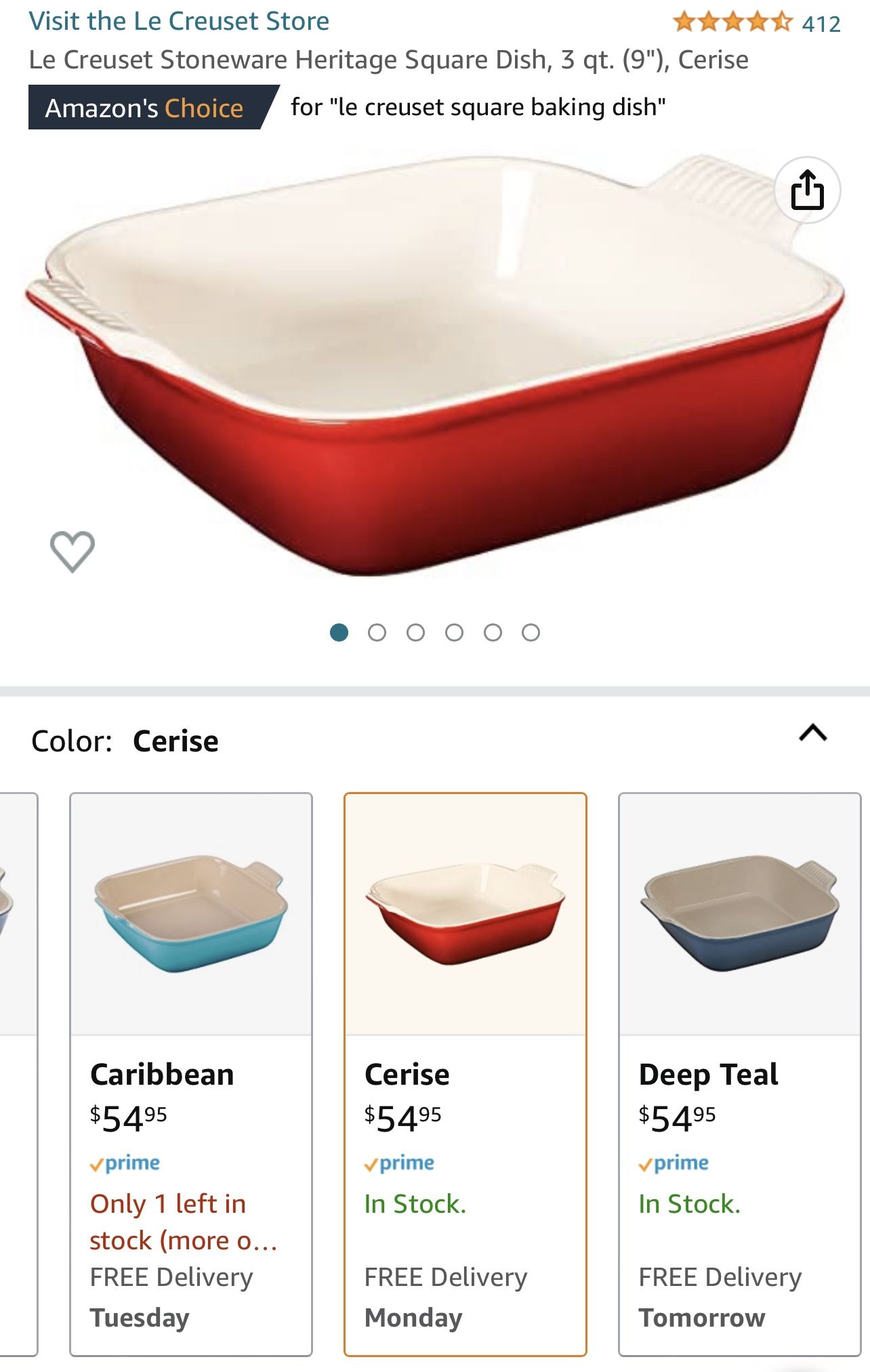 Le Creuset Stoneware Heritage Square Dish 3qt Cerise