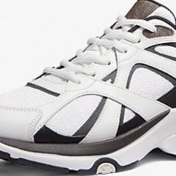 MICHAEL KORS MENS Leo Mixed-Media Trainer White and Black Athletic Sneakers