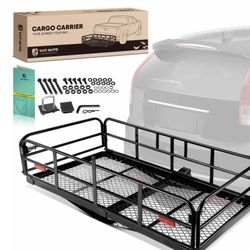 YHTAUTO 60" X 24" X 14.5" Tow Folding Trailer Hitch Cargo Carrier 500 Lbs Manganese Steel Heavy Duty Capacity Cargo Carrier Hitch Mount, Fits 2" Recei