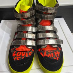 LOUIS VUITTON Stephen Spouse Graffiti Orange High-Top Sneakers US size 10