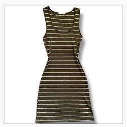 Heart & Hips Striped Ribbed Tank Dress - Olive Green & White (Size S)