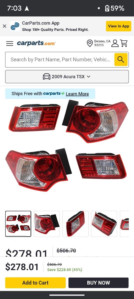 Acura TSX 2009 To 2014 Tail Lights