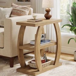 Wood Side Table w/ Storage - Modern Curved Design End Table
