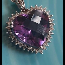 Amethyst Pendant Sterling Silver Cz Accents